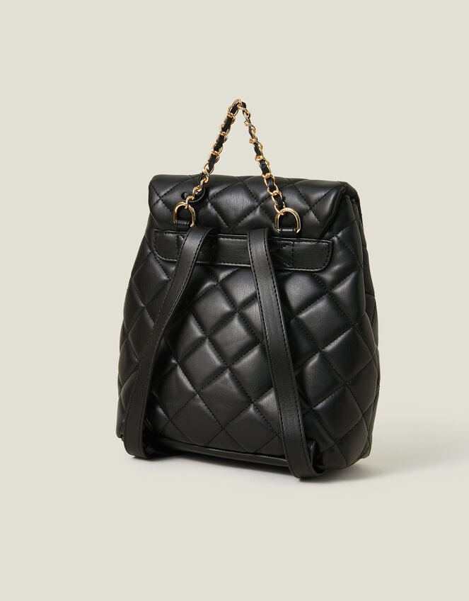 Small Quilted Faux Leather Backpack, Black (BLACK), large