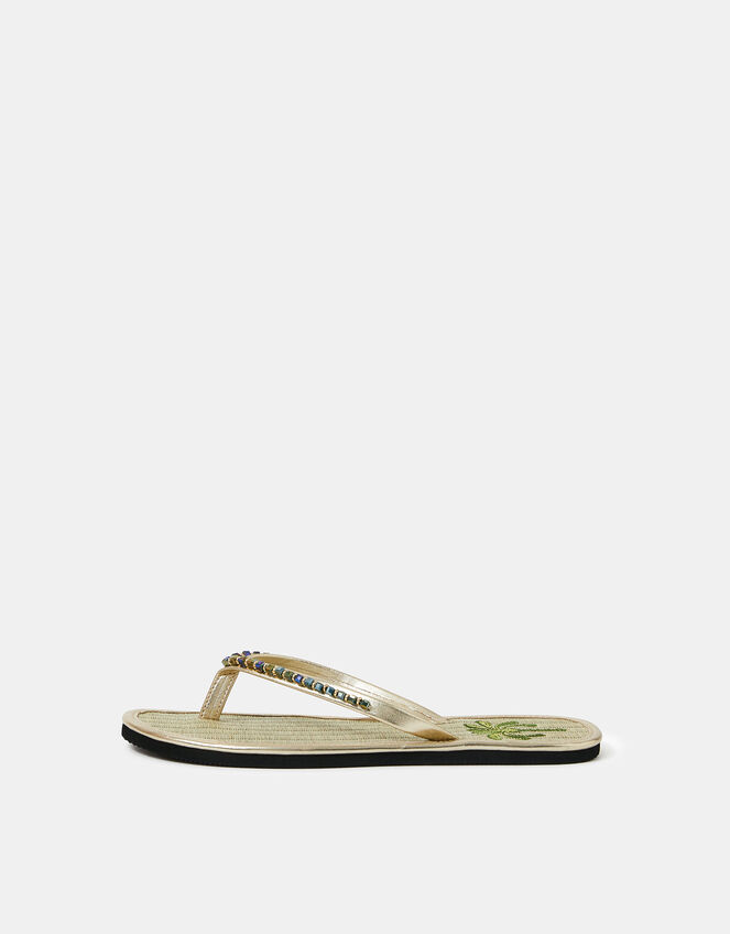 Beaded Palm Seagrass Flip Flops, Gold (GOLD), large