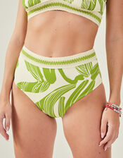Squiggle Print High-Waisted Bikini Bottoms, Green (GREEN), large