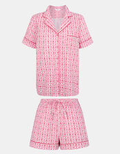 Heart Print Cotton Shorts Pyjama Set, Pink (PINK), large