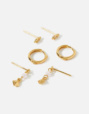 Gold-Plated Rose Quartz Earring Set of Three, , large