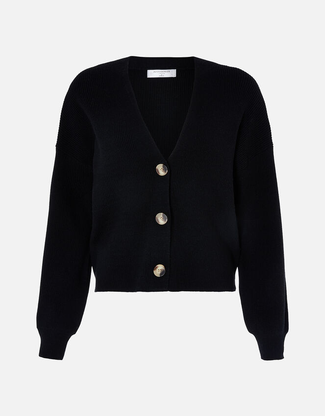 Ribbed Lounge Cardigan, Black (BLACK), large