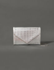 Milly Croc Clutch Bag, Silver (SILVER), large