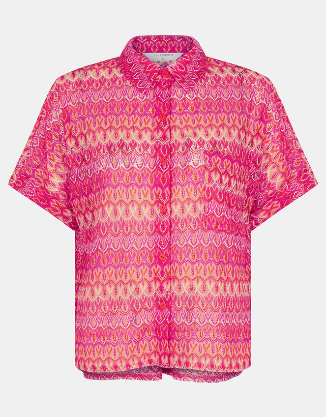 Short Sleeve Crochet Shirt, Multi (BRIGHTS MULTI), large
