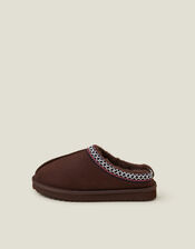 Embroidered Suedette Mule Slippers, Brown (CHOCOLATE), large
