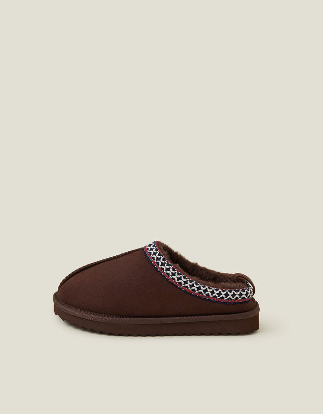 Embroidered Suedette Mule Slippers, Brown (CHOCOLATE), large
