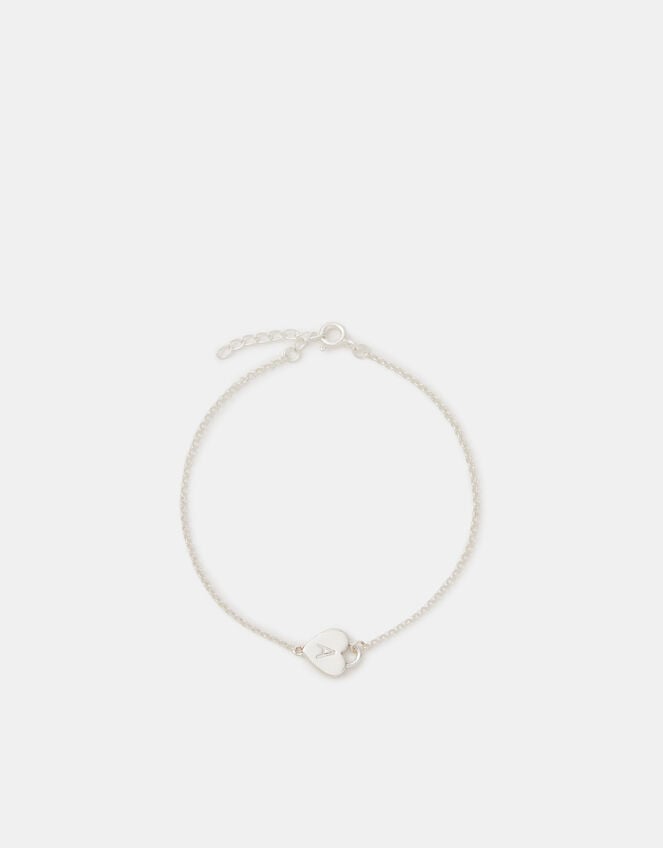 Sterling Silver Heart Initial Bracelet, Silver (ST SILVER), large