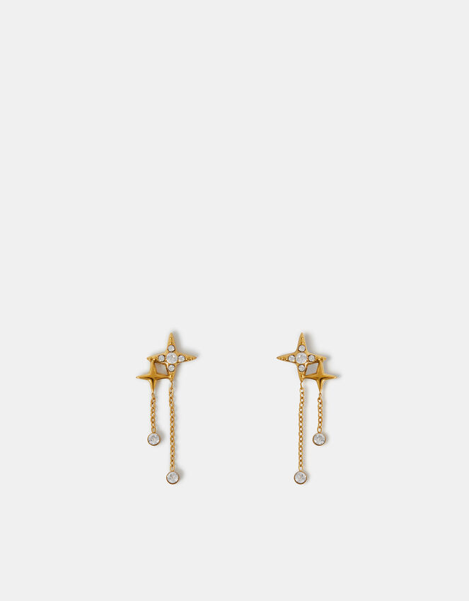 14ct Gold-Plated Sparkle Star Chain Earrings, , large