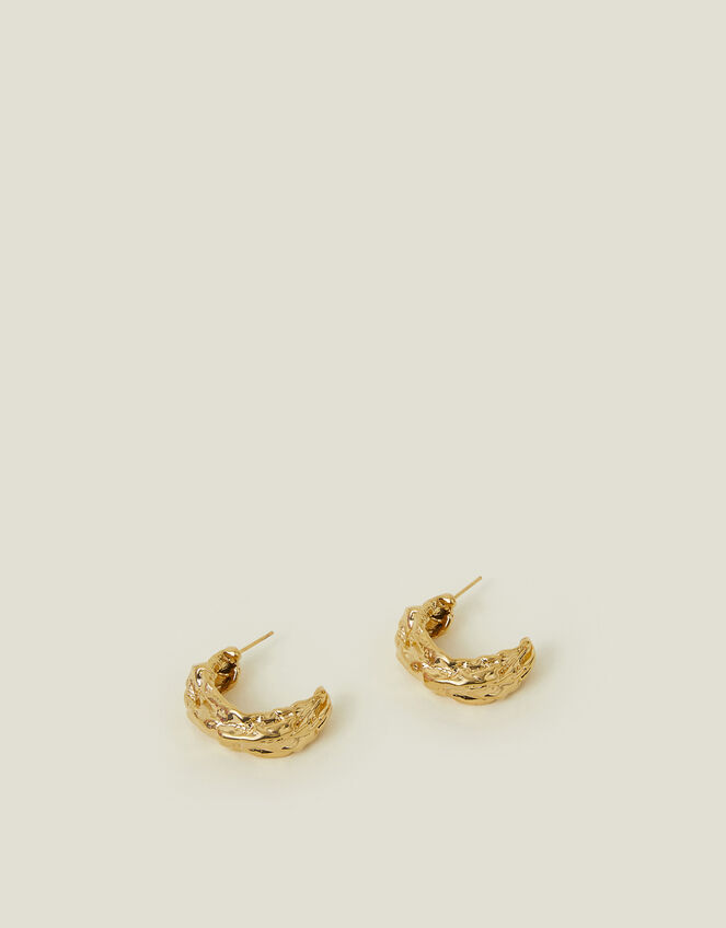 14ct Gold-Plated Chunky Molten Hoop Earrings, , large
