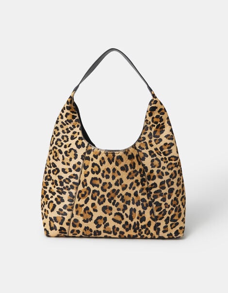 Leopard Print Leather Shoulder Bag, , large