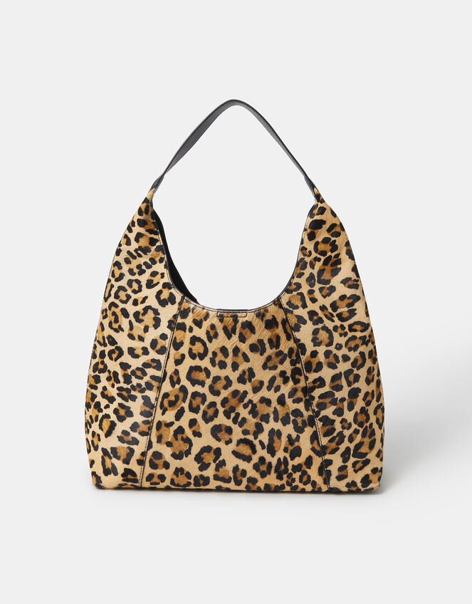 Leopard Print Leather Shoulder Bag, , large