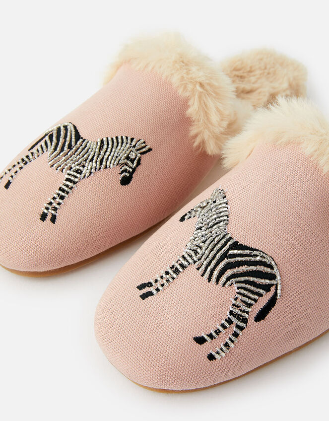 Zebra Fluffy Slippers, Pink (PALE PINK), large