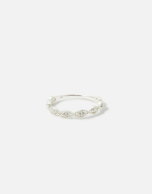 Sterling Silver Sparkle Weave Band Ring, White (ST CRYSTAL), large