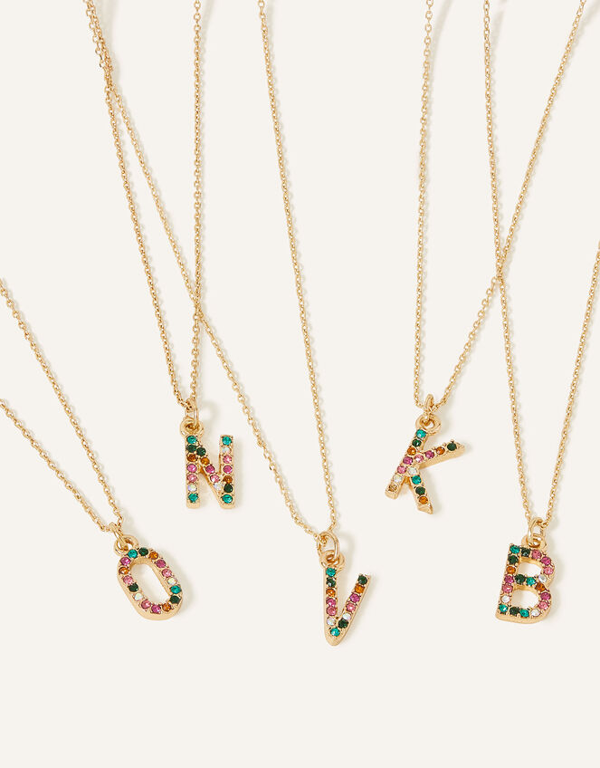 Crystal Initial Necklace, Multi (DARKS-MULTI), large