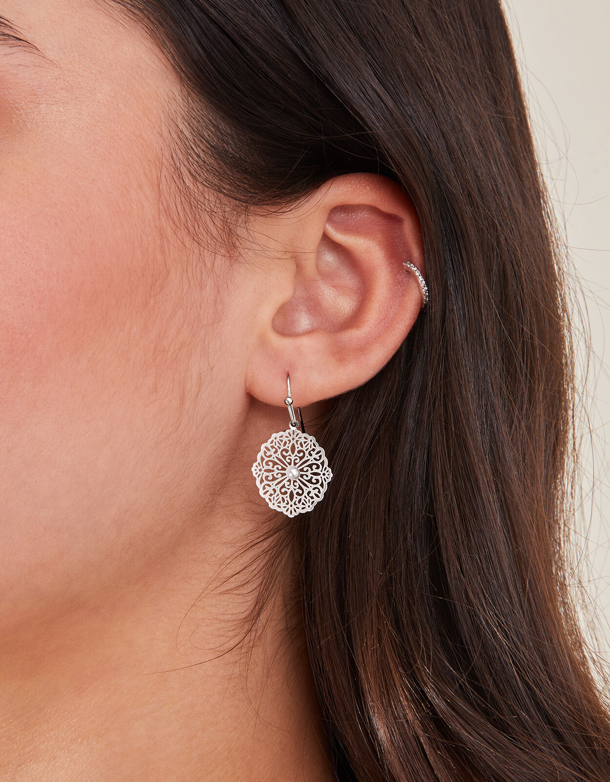 Filigree Pearl Short Drop Earrings