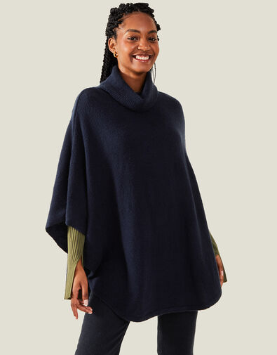 Cosy Knit Poncho, Blue (NAVY), large