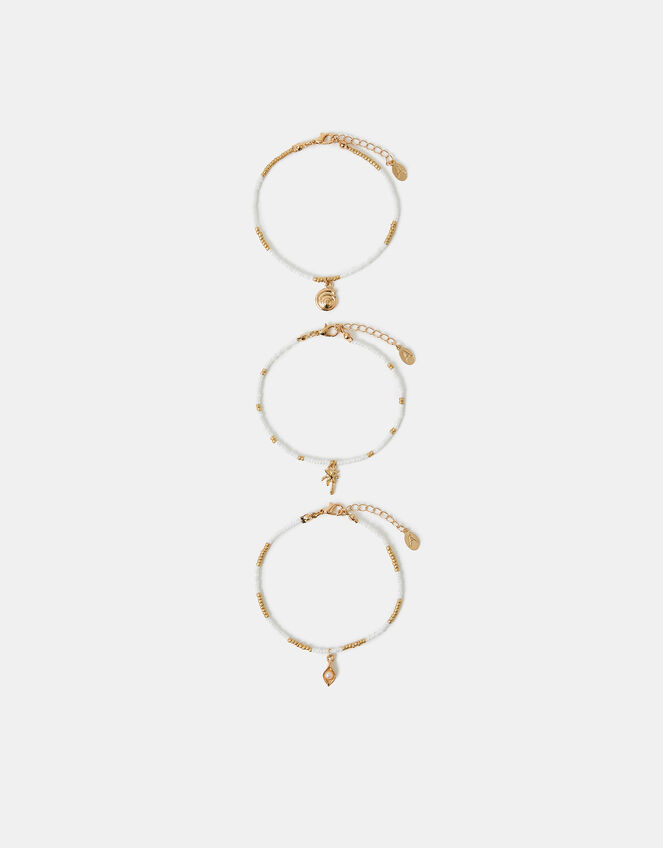3-Pack Beaded Summer Charm Anklets, , large