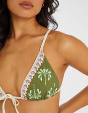 Palm Tie Front Triangle Bikini Top, Green (KHAKI), large