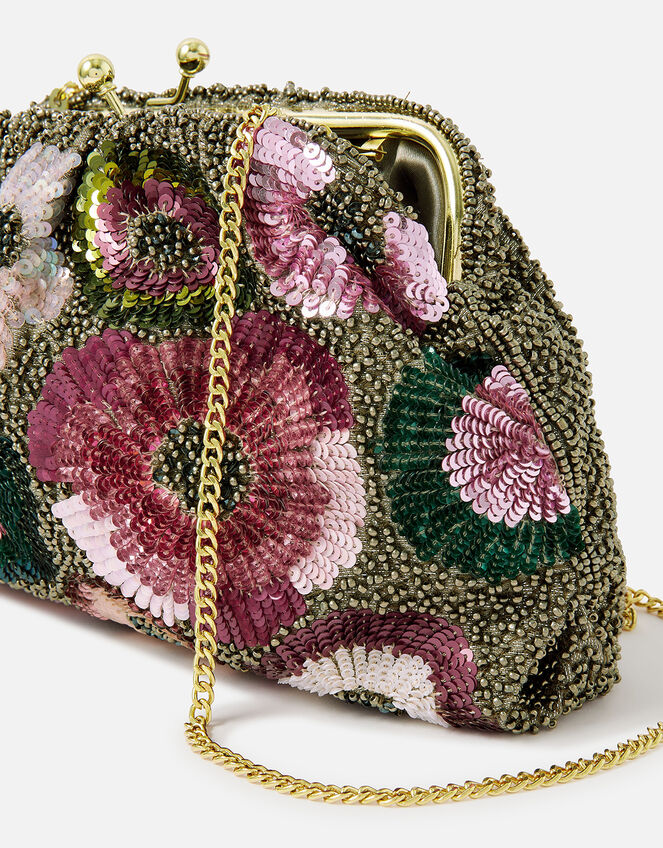 Floral Embellished Clutch Bag, , large