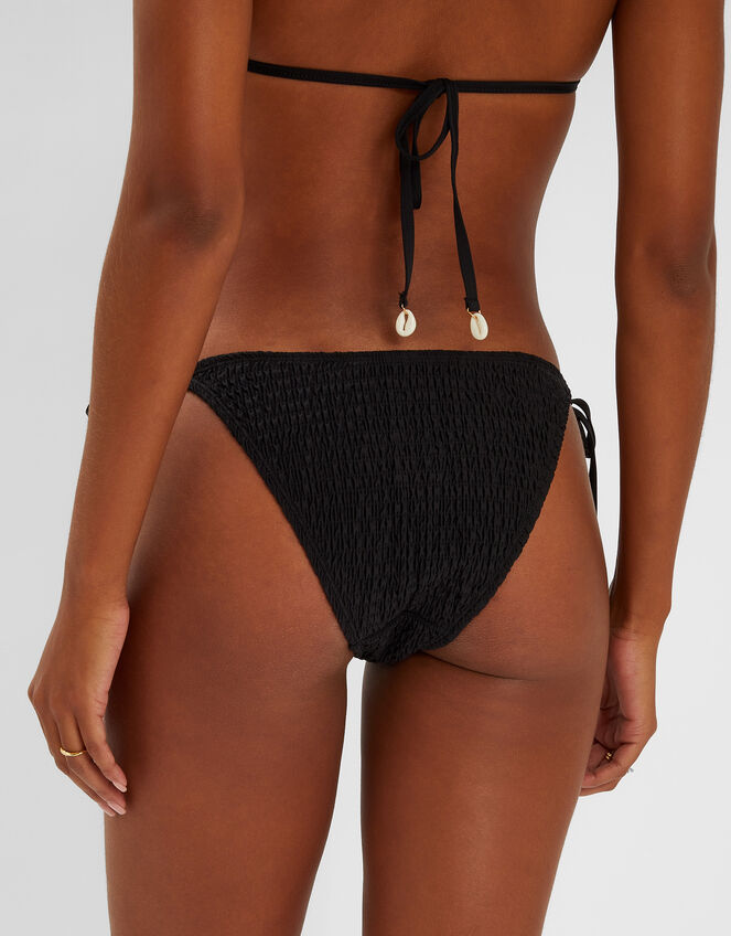 Smocked Tie Side Bikini Bottoms, Black (BLACK), large