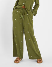 Embroidered Crinkle Trousers, Green (KHAKI), large