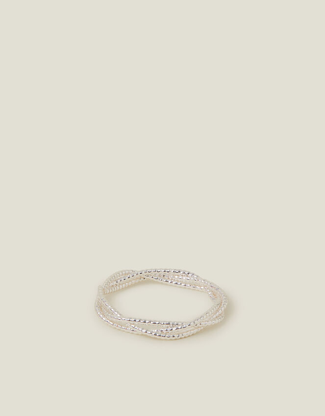 Sterling Silver-Plated Textured Twist Ring, Silver (ST SILVER), large