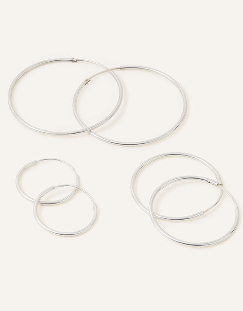 Sterling Silver Hoop Earring Set, , large