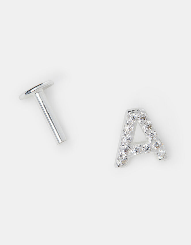 Sterling Silver Initial Flatback Stud, Silver (ST SILVER), large