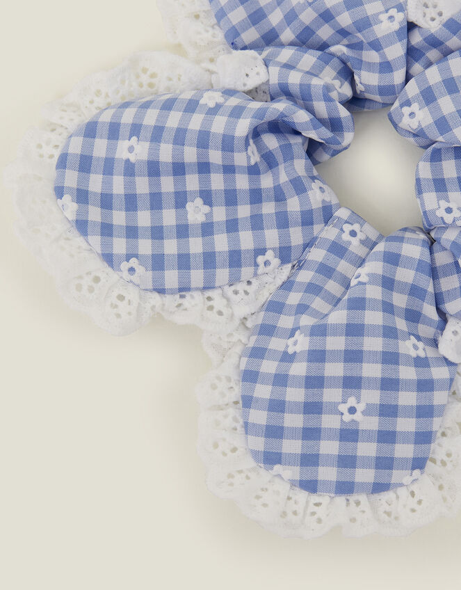 Broderie Gingham Flower Hair Scrunchie, , large