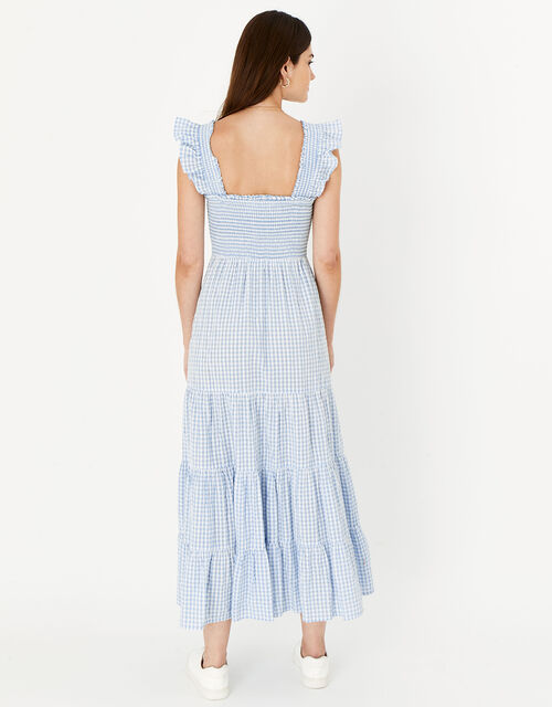 Gingham Tiered Maxi Dress , Blue (LIGHT BLUE), large