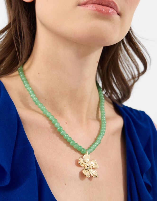 Flower Beaded Pendant Necklace, , large