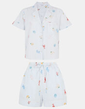 Embroidered Stripe Short Pyjamas Set, Blue (BLUE), large