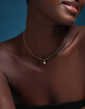 Sterling Silver Diamanté Halo Pendant Necklace, , large