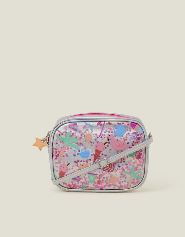 Girls Beach Print Confetti Cross-Body Bag, , large