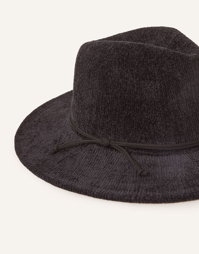 Chenille Packable Fedora, Black (BLACK), large