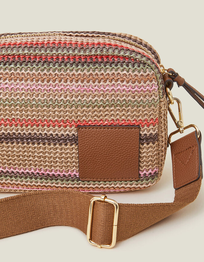 Small Stripe Raffia Cross-Body Bag, , large