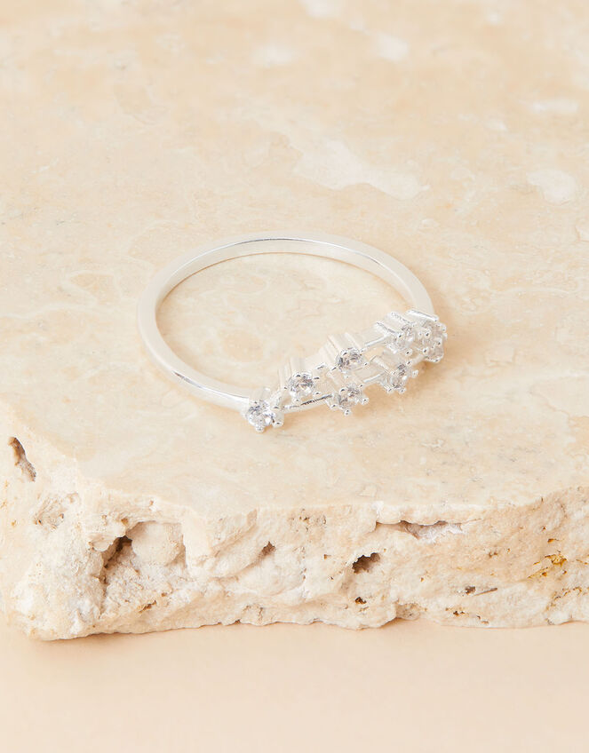 Recycled Sterling Silver Sparkly Constellation Capricorn Ring, White (ST CRYSTAL), large
