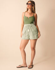 Stripe Cotton Beach Shorts, Green (GREEN), large