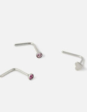 Heart Crystal Nose Studs Set of Three, , large