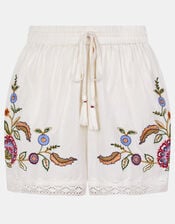 Floral Embroidered Lace Trim Shorts, Ivory (IVORY), large
