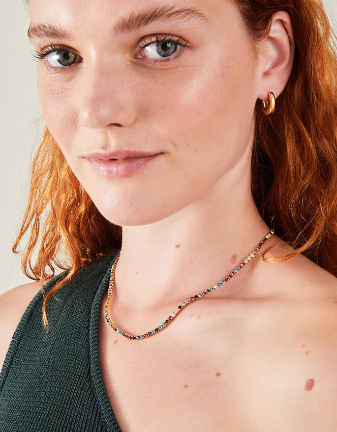 14ct Gold-Plated Multicolour Gem Tennis Necklace, , large