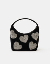 Heart Embellished Velvet Handbag, , large