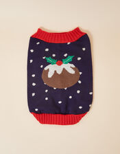 Christmas Pudding Dog Jumper, Blue (NAVY), large