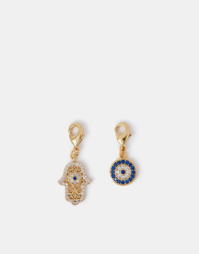 2-Pack 14ct Gold-Plated Evil Eye & Hamsa Hand Charms, , large