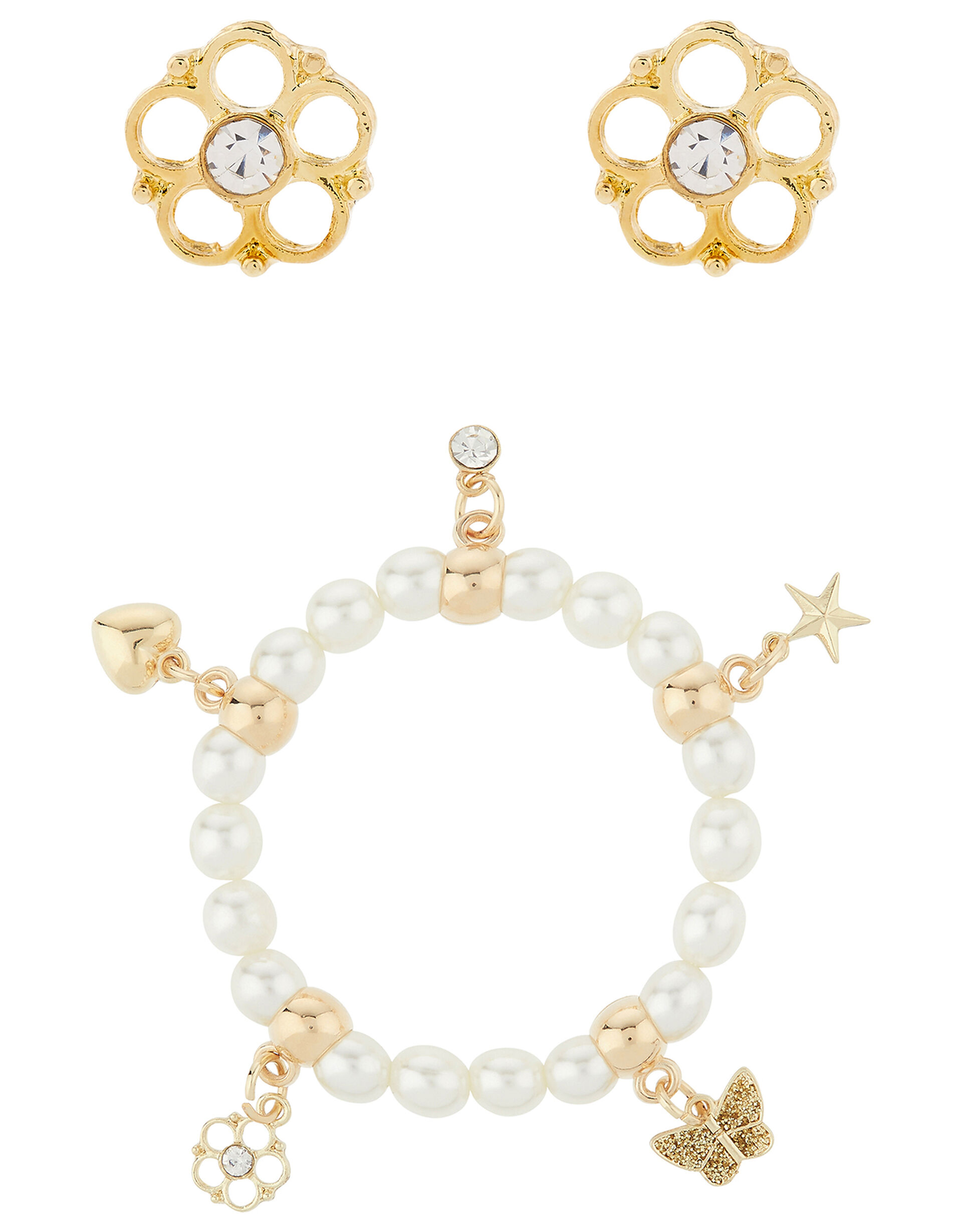 Pearl Charm Bracelet and Earring Set, , large