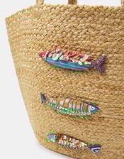 Beaded Fish Woven Basket Bag, , large