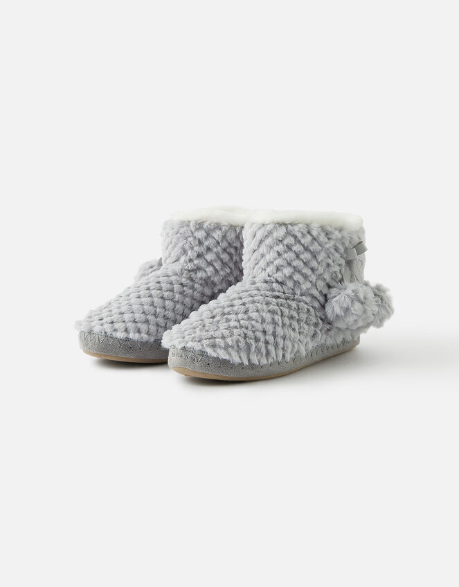 Cut Faux Fur Slipper Boots, Grey (GREY), large