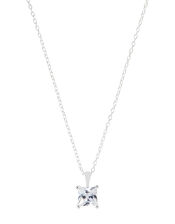 Sterling Silver Princess Cut Solitaire Necklace, , large