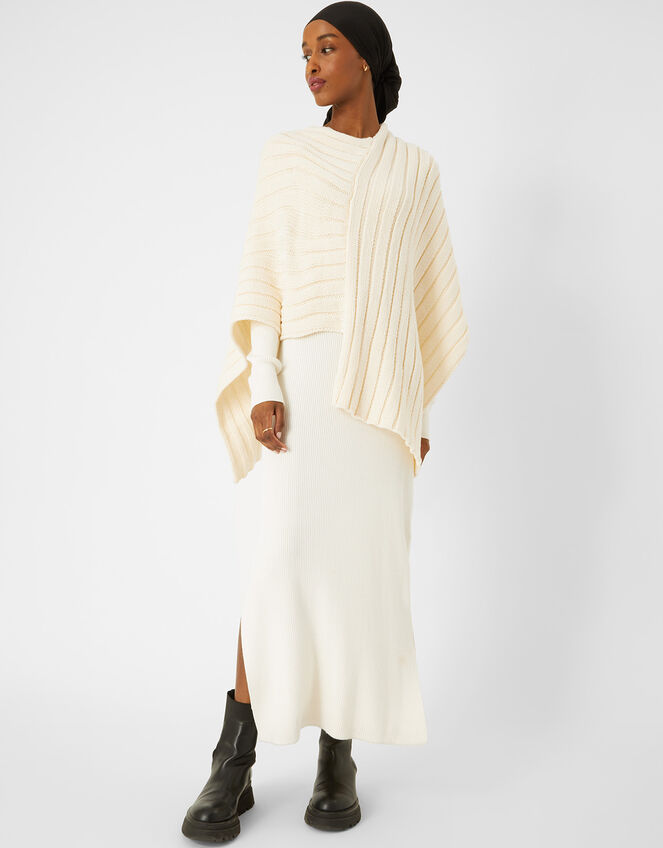 Rib Knit Poncho, Cream (CREAM), large