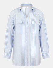 Stripe Beach Cover Up Shirt, Blue (BLUE), large